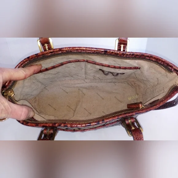 Brahmin Pecan Mini Asher Crocodile Embossed Leather Crossbody Satchel Purse - Picture 10 of 13